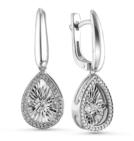 Серьги из белого золота с танцующим бриллиантом