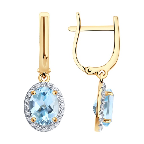 Серьги из красного золота с топазами и фианитами