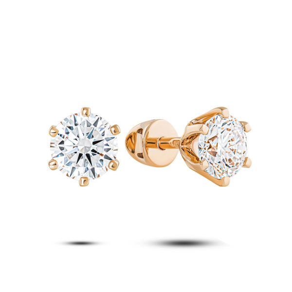 Серьги пусеты из красного золота с бриллиантами