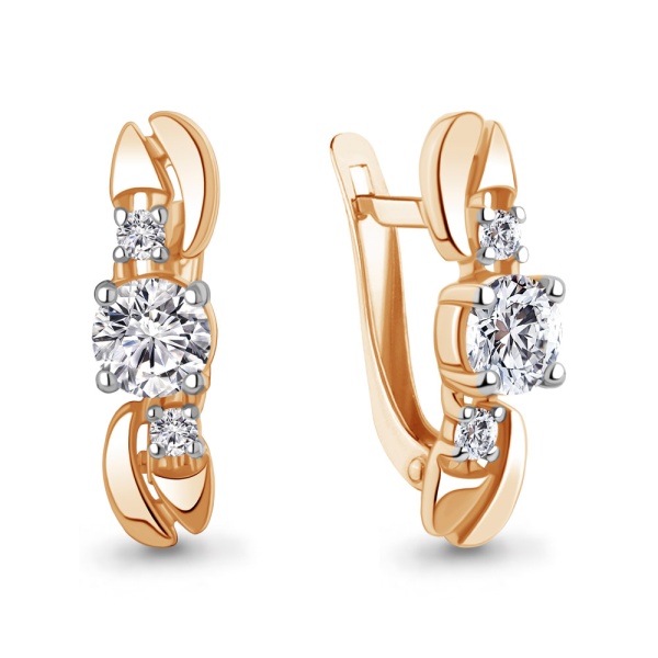 Серьги из красного золота с фианитами