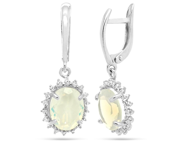 Серьги из серебра с лунным камнем и цирконами