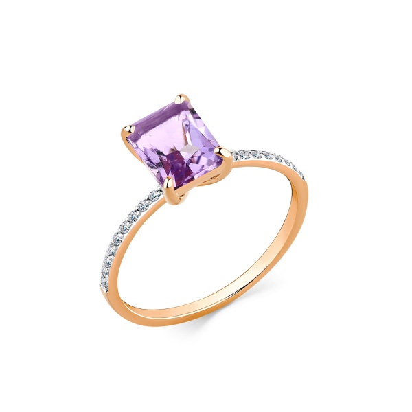 Кольцо из красного золота с аметистом и фианитами