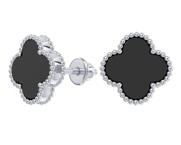 Серьги «Клевер» из серебра с агатом