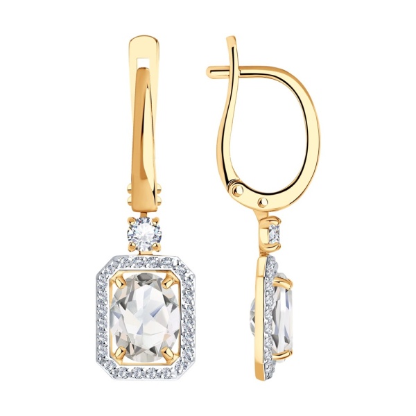 Серьги из красного золота с горным хрусталем и фианитами