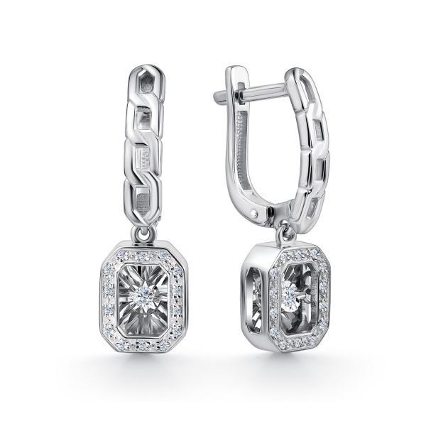 Серьги из белого золота с танцующим бриллиантом