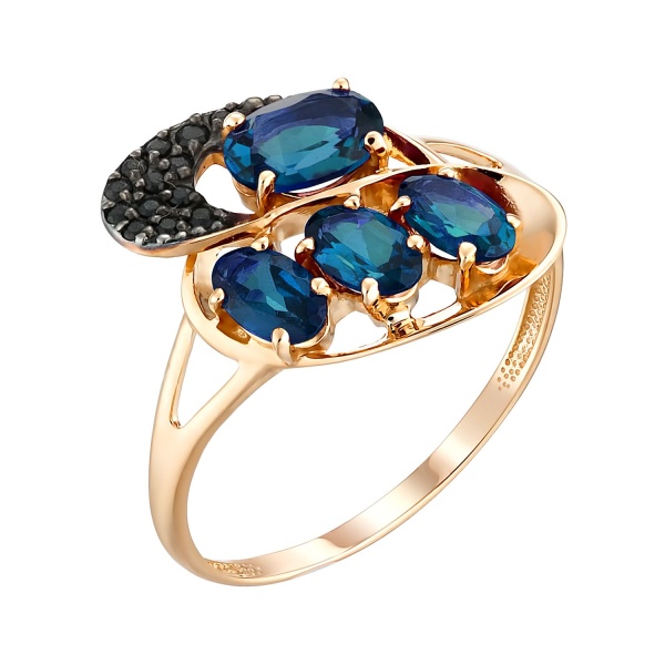 Кольцо из красного золота с топазами и фианитами