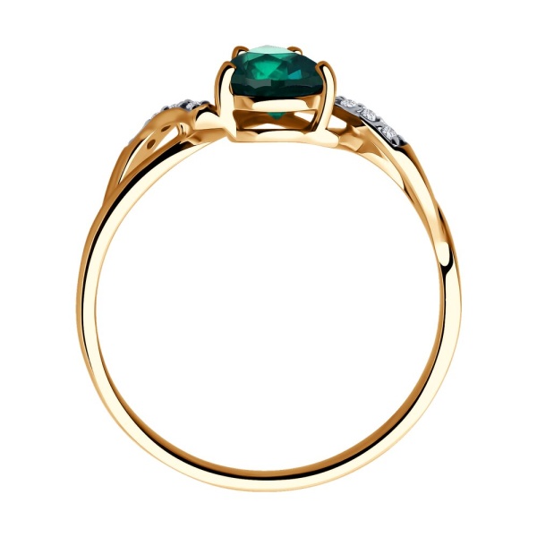 Кольцо из красного золота с гидротермальным изумрудом и фианитами