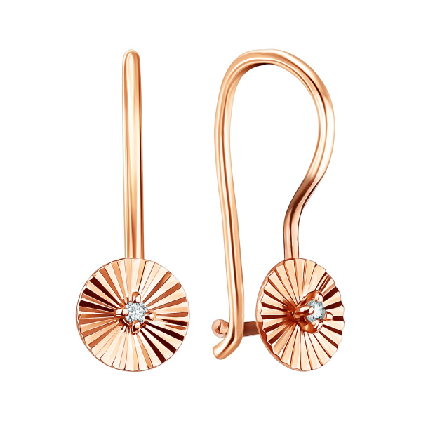 Серьги из красного золота с фианитами