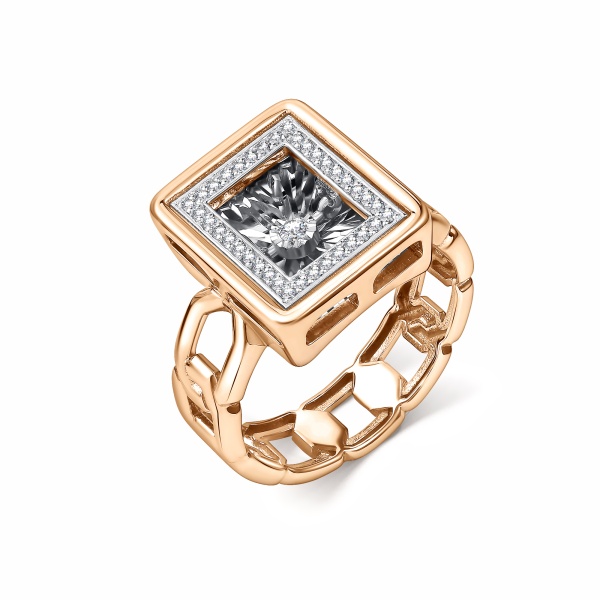 Кольцо из красного золота с танцующим бриллиантом