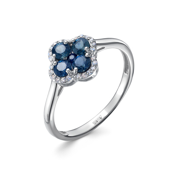 Кольцо из белого золота с сапфирами и бриллиантами