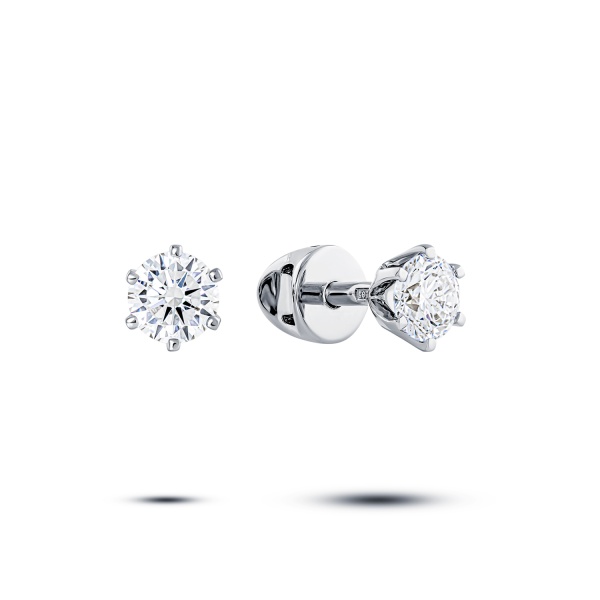 Серьги пусеты из белого золота с бриллиантами