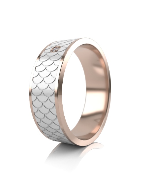 Обручальное кольцо из красного золота с белой керамикой и бриллиантом