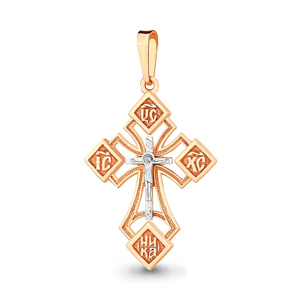Крестик православный из комбинированного золота