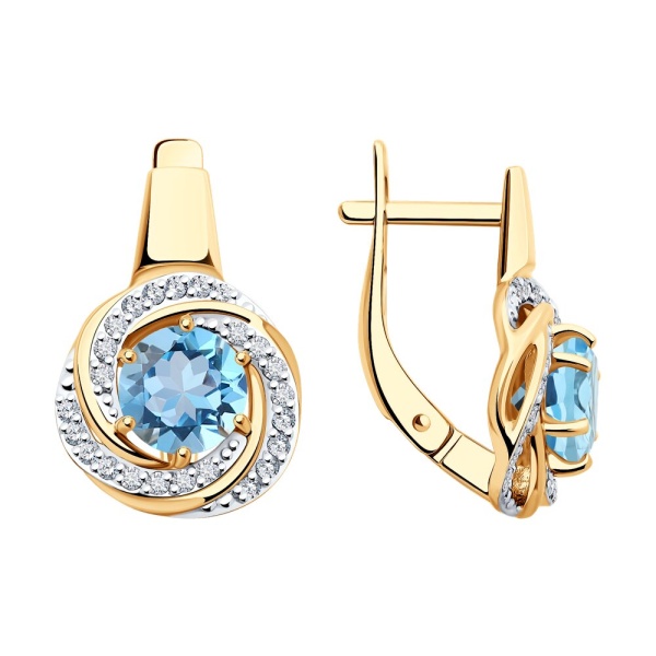 Серьги из красного золота с топазами и фианитами