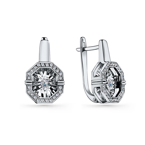 Серьги из белого золота с танцующим бриллиантом