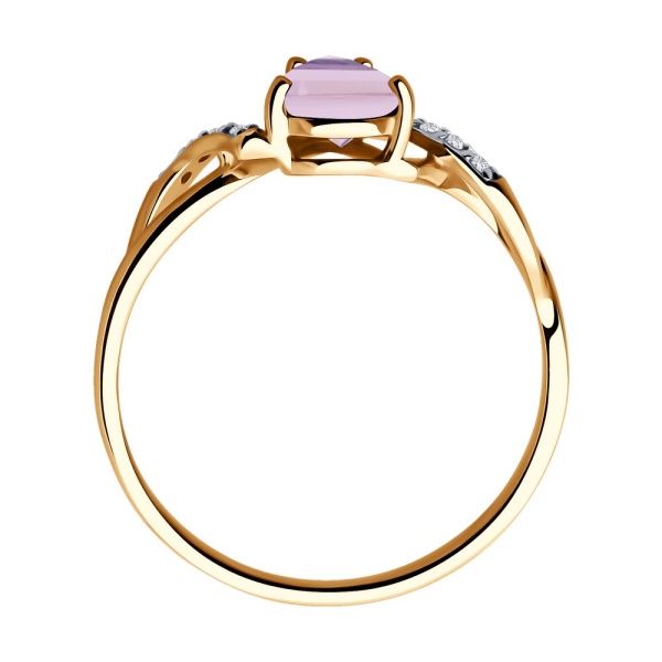 Кольцо из красного золота с аметистом и фианитами