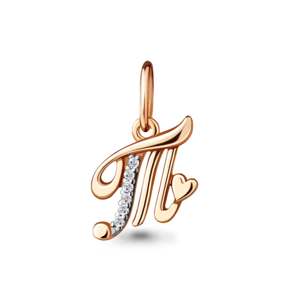 Подвеска из красного золота с фианитами «Буква Т»