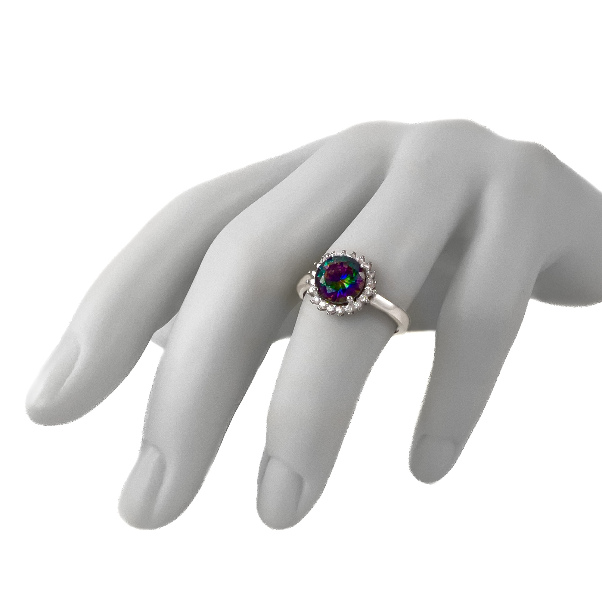 Кольцо из серебра с мистик топазом и цирконом