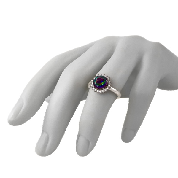 Кольцо из серебра с мистик топазом и цирконом