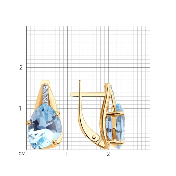Серьги из красного золота с топазами и фианитами