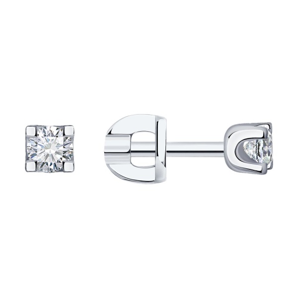 Серьги пусеты из белого золота с бриллиантами