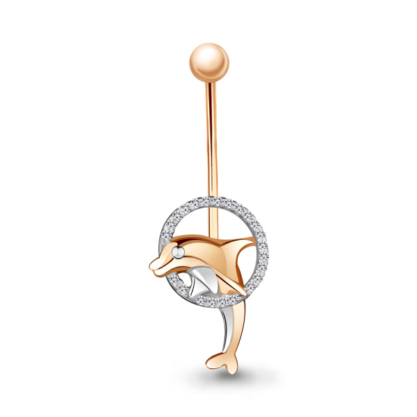 Пирсинг из красного золота с фианитами