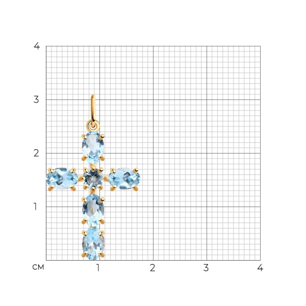 Декоративный крестик из красного золота с топазами
