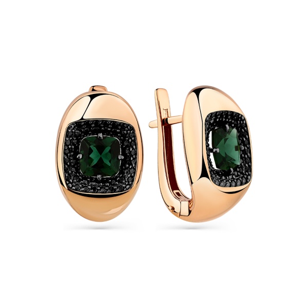 Серьги из красного золота с турмалином и шпинелью