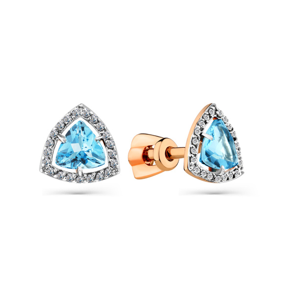 Серьги пусеты из красного золота с топазами и фианитами