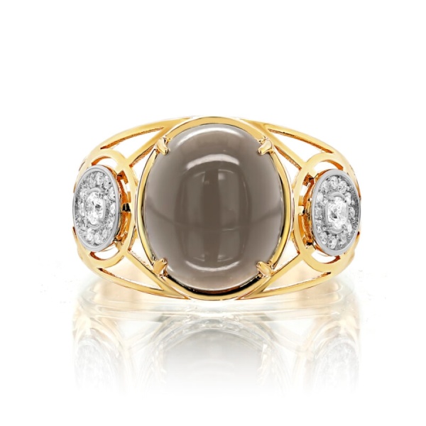 Кольцо из желтого золота с лунным камнем и бриллиантами