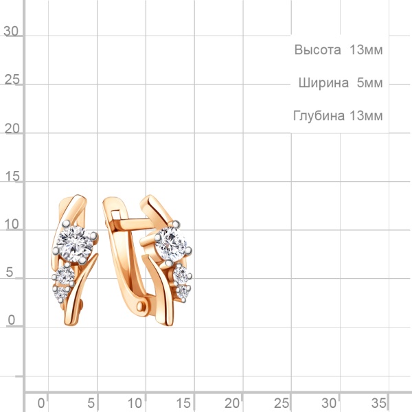 Серьги из красного золота 585 пробы с фианитами