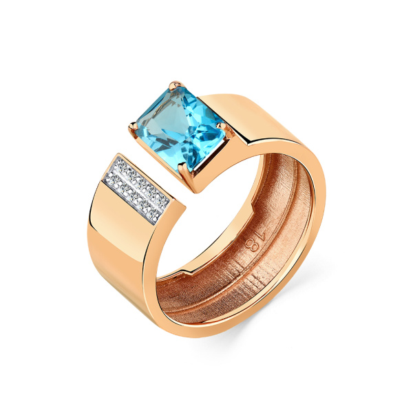 Кольцо из красного золота с топазом и фианитами