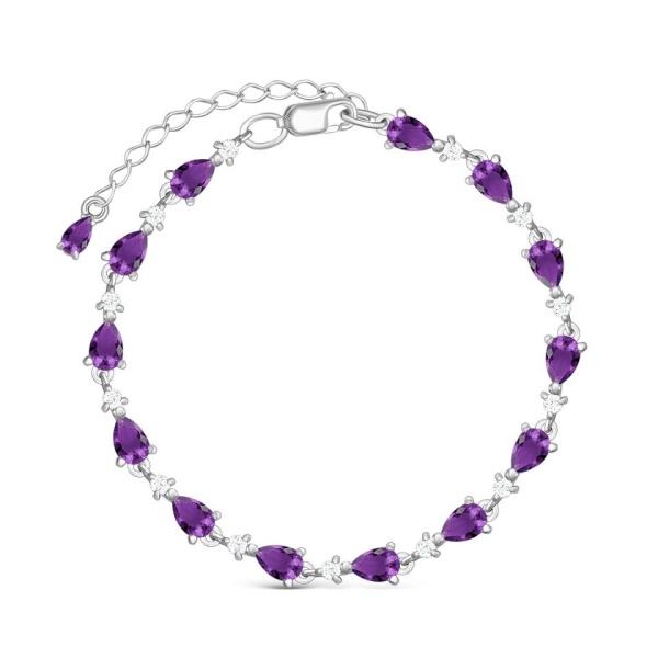 Браслет из серебра с аметистом и фианитами