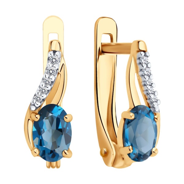 Серьги из красного золота с топазом Лондон и фианитами