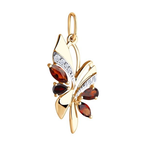 Подвеска из красного золота с гранатами и фианитами