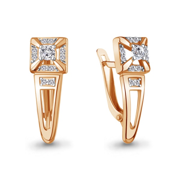 Серьги из красного золота с фианитами