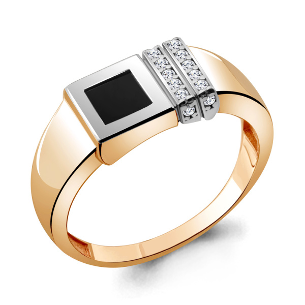 Печатка из красного золота с фианитами