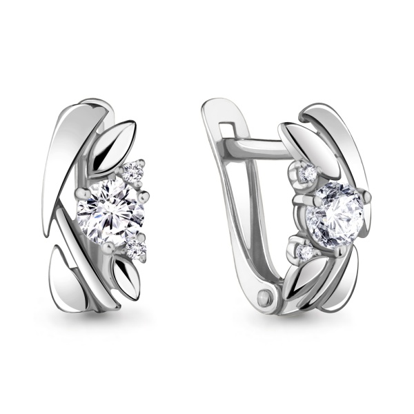 Серьги из белого золота с фианитами