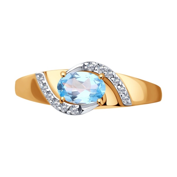 Кольцо из красного золота с топазом и фианитами