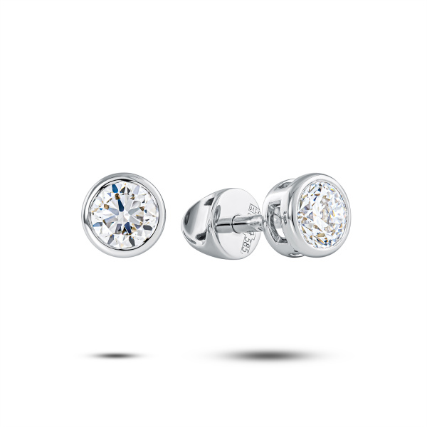 Серьги пусеты из белого золота с бриллиантами