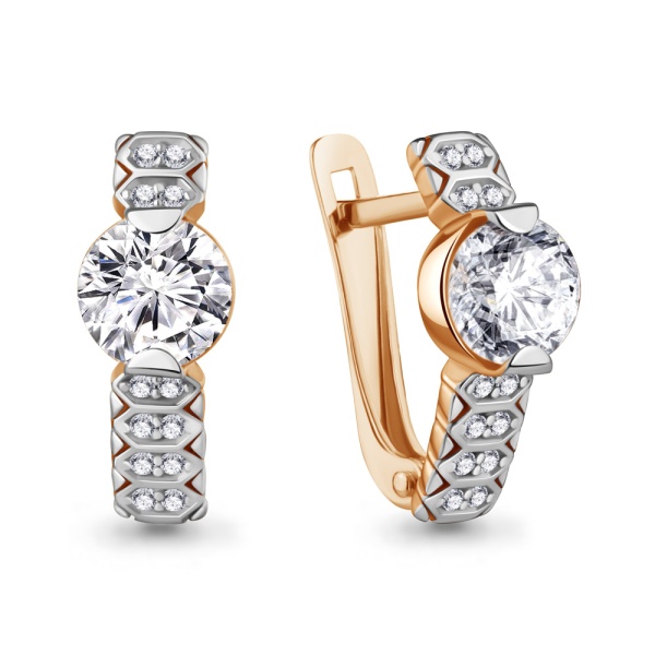 Серьги из комбинированного золота с фианитами