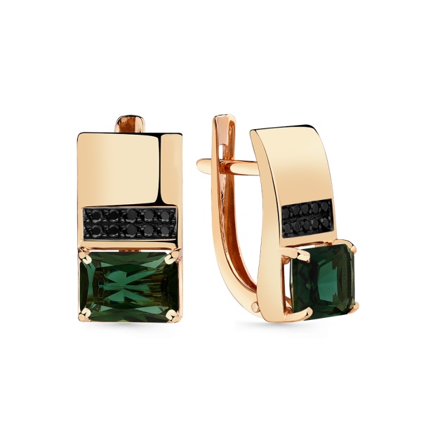 Серьги из красного золота с турмалинами и фианитами