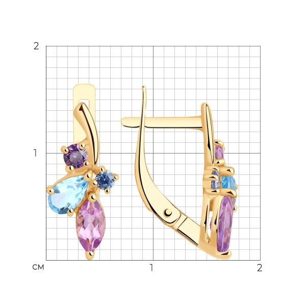 Серьги из красного золота с миксом камней