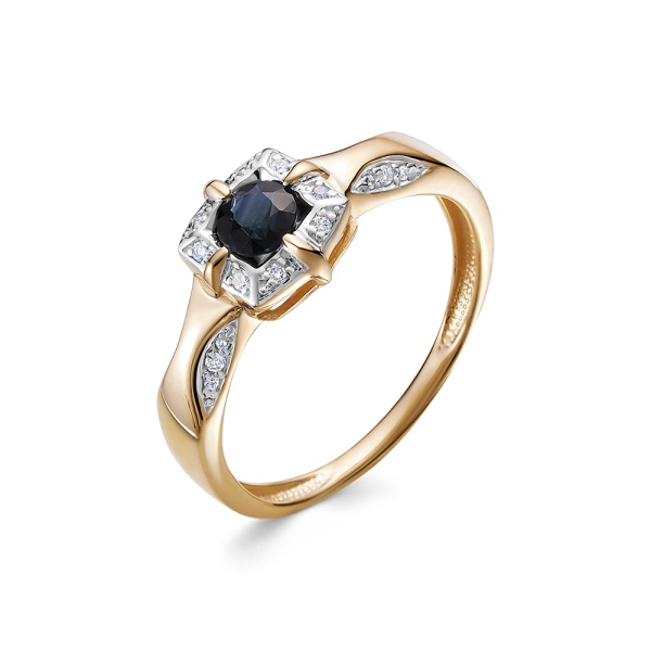 Кольцо из красного золота с сапфиром и бриллиантами