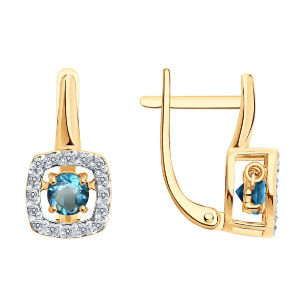 Серьги из красного золота с топазами и фианитами