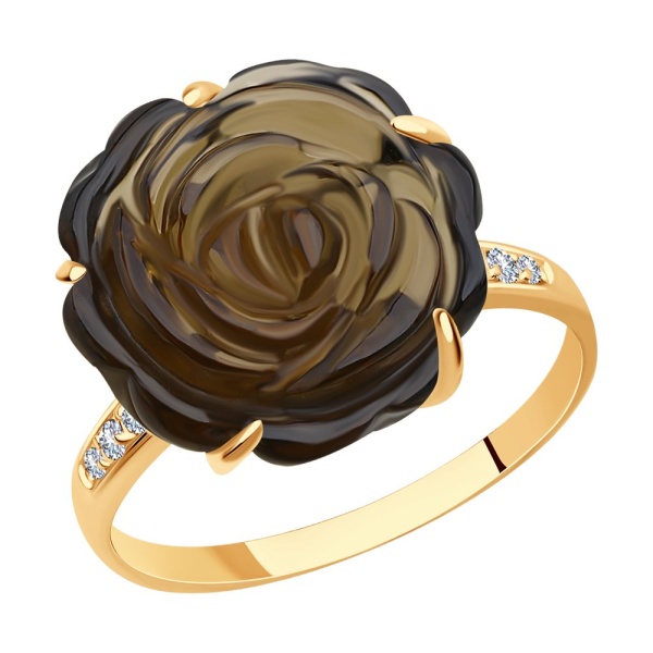 Кольцо из красного золота с раухтопазом и фианитами