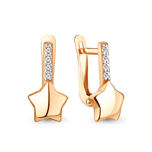 Серьги из красного золота с фианитами