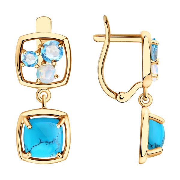 Серьги из красного золота с миксом камней