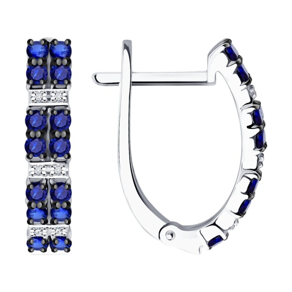 Серьги из белого золота с бриллиантами и сапфирами