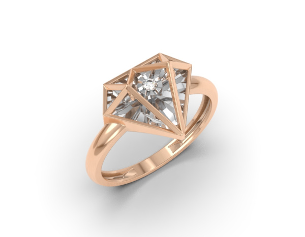 Кольцо из красного золота с танцующим бриллиантом